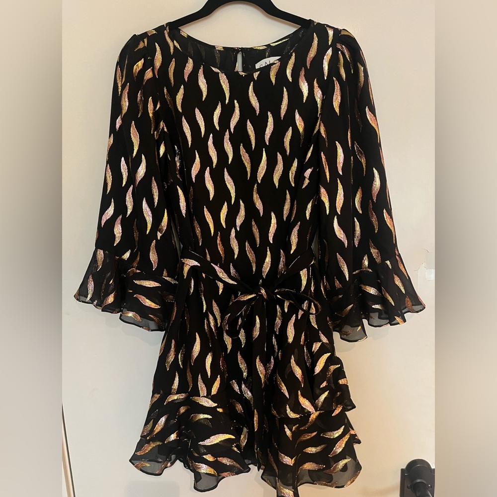 SALONI Black Dress with Metallic Gold and Rose Accents